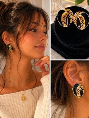 Gold and Black Filigree Earrings - Women Jewelry Mob Wife Old Money Classic